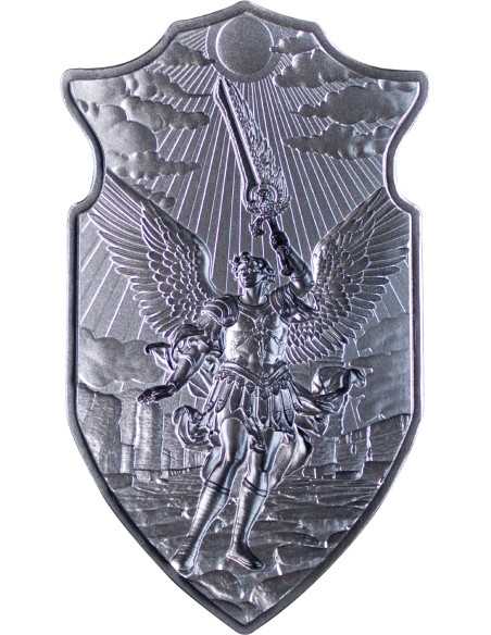 EL ESCUDO DE SAN URIEL 2 Oz Acabado Antiguo Apilador de Plata - Coins & More - Plata