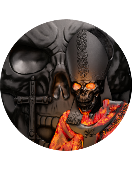ZOMBIFIED POPE Glow In Dark 2 Oz Antique Silver Coin 2000 Francs Cameroon 2025 - Coins & More - Cameroun
