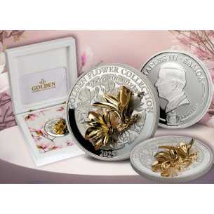 MAGNOLIA Collezione Fiore d'Oro 1 Oz Moneta d'Argento 5$ Samoa 2025 - Coins & More - Samoa