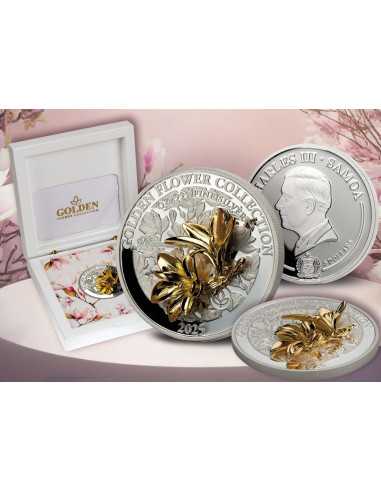 MAGNOLIA Collezione Fiore d'Oro 1 Oz Moneta d'Argento 5$ Samoa 2025 - Coins & More - Samoa