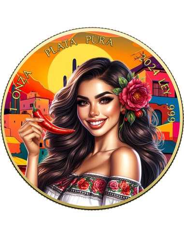 Chile Jalapeño Rojo MEXICAN BEAUTIES Mujeres Libertad 1 Oz Moneda de Plata México 2024 - Coins & More - Mexico
