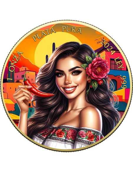 Chile Jalapeño Rojo MEXICAN BEAUTIES Mujeres Libertad 1 Oz Moneda de Plata México 2024 - Coins & More - Mexico