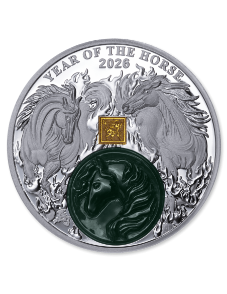 YEAR OF THE HORSE 2 Oz Silver with Jade Coin 25 Francs Burundi 2026 - Coins & More - Burundi