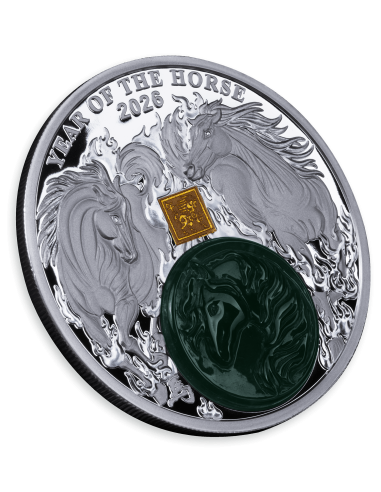 YEAR OF THE HORSE 2 Oz Silver with Jade Coin 25 Francs Burundi 2026 - Coins & More - Burundi
