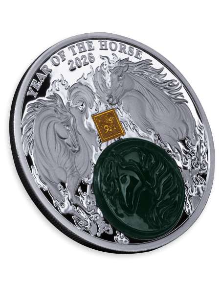 YEAR OF THE HORSE 2 Oz Silver with Jade Coin 25 Francs Burundi 2026 - Coins & More - Burundi