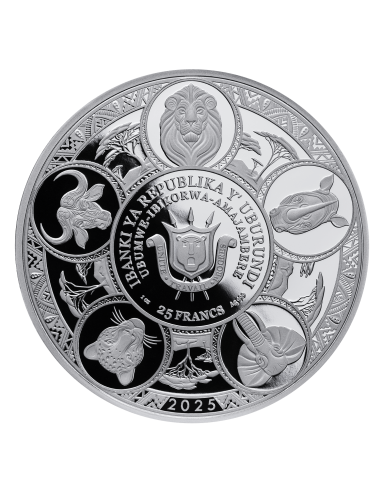 THE BIG FIVE OF AFRICA 5 x 1 Oz Moneta d'Argento 25 Franchi Burundi 2025 - Coins & More - Burundi