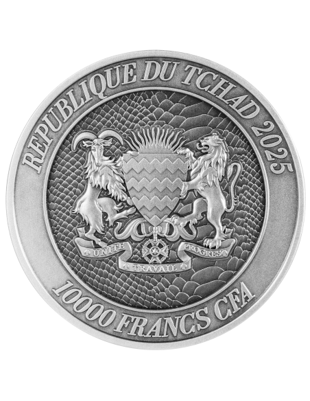 SERPENT ÉMERGENT DU LAIR Cycle sexagénaire chinois Pièce de 2 oz en argent 10000 Francs Tchad 2025 - Coins & More - Tchad