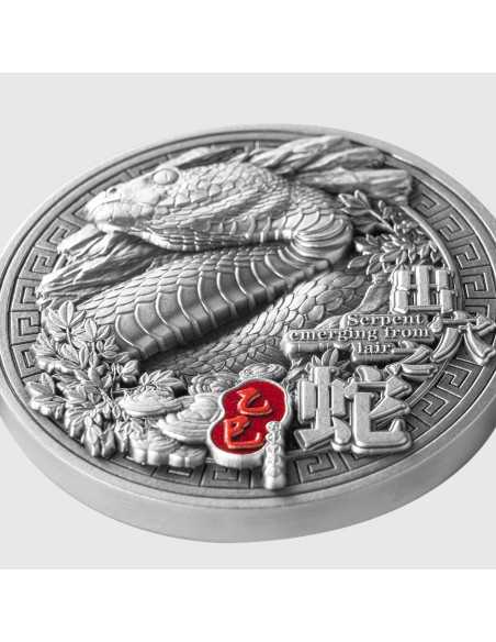 SERPENTE CHE EMERGE DALLA LAGUNA Ciclo Sessagenario Cinese Moneta d'Argento da 2 Oz 10000 Franchi Chad 2025 - Coins & More - ...