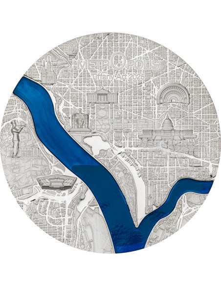 WASHINGTON Tiffany Art Metropolis Moneta d'Argento da 3 Oz 20$ Palau 2025 - Coins & More - Palau