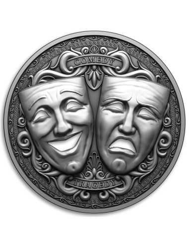 TRAGEDY AND COMEDY 2 Oz Holed 3D Mask Shaped Silbermünze 2000 Francs Kamerun 2025 - Coins & More - Kamerun