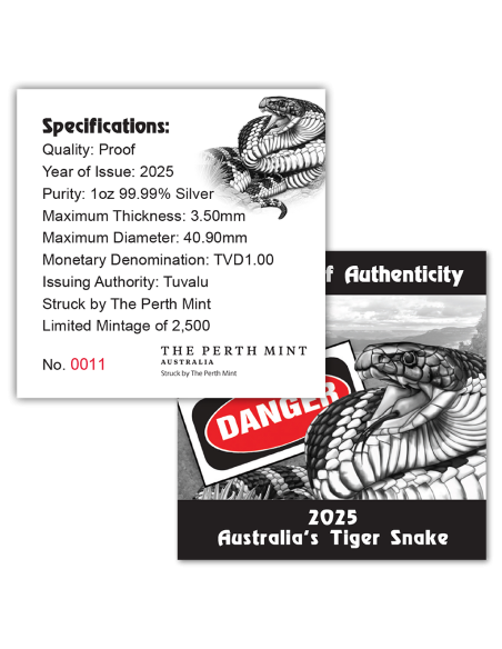 TIGER SNAKE Deadly & Dangerous 1 Oz Silver Coin 1$ Tuvalu 2025 - Coins & More - Tuvalu