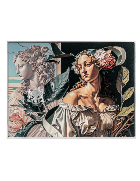 PRIMAVERA von Sandro Botticelli koloriert 2,5 Oz Silber & 120g Kupfer Münze 10000 Francs Tschad 2024 - Coins & More - Tschad