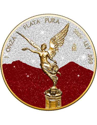 POLVERE DI DIAMANTE ROSSA E BIANCA Libertad 1 Oz Moneta d'Argento Messico 2024 - Coins & More - Messico