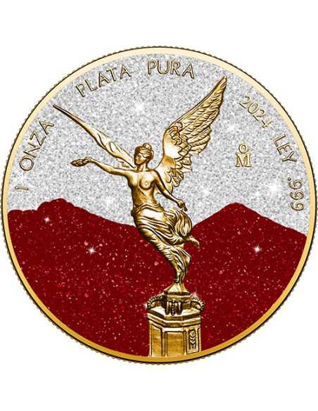 POLVERE DI DIAMANTE ROSSA E BIANCA Libertad 1 Oz Moneta d'Argento Messico 2024 - Coins & More - Messico