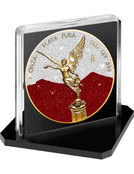 POLVERE DI DIAMANTE ROSSA E BIANCA Libertad 1 Oz Moneta d'Argento Messico 2024 - Coins & More - Messico