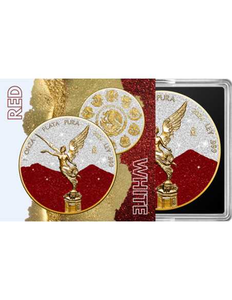POLVERE DI DIAMANTE ROSSA E BIANCA Libertad 1 Oz Moneta d'Argento Messico 2024 - Coins & More - Messico
