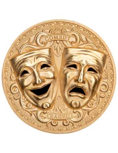 TRAGEDY AND COMEDY 2 Oz vergoldet gelocht 3D Maske geformt Silbermünze 2000 Francs Kamerun 2025 - Coins & More - Kamerun