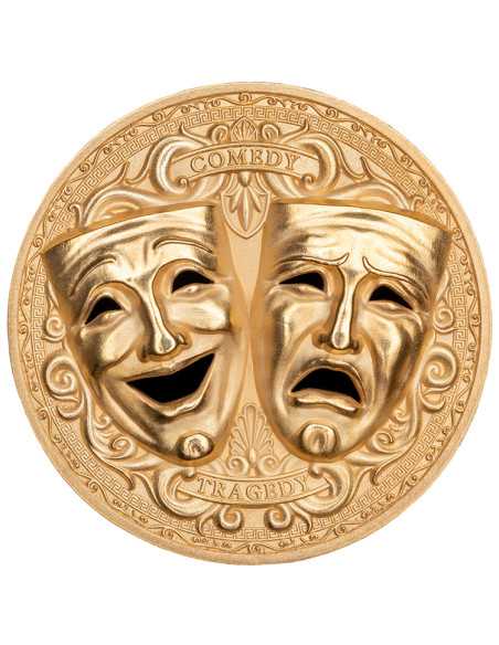 TRAGEDY AND COMEDY 2 Oz vergoldet gelocht 3D Maske geformt Silbermünze 2000 Francs Kamerun 2025 - Coins & More - Kamerun