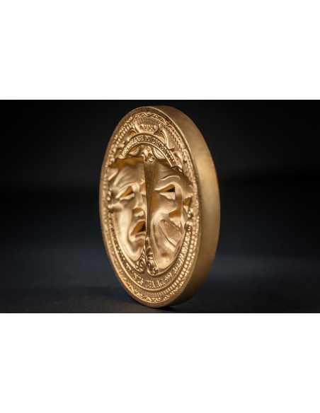 TRAGEDY AND COMEDY 2 Oz Gold Plated Holed 3D Mask Shaped Silver Coin 2000 Francs Cameroon 2025 - Coins & More - Cameroun