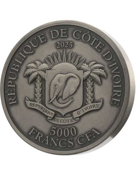 PANDA Big Five Asia 5 Oz Silver Coin 5000 Francs Ivory Coast 2025 - Coins & More - Ivory Coast