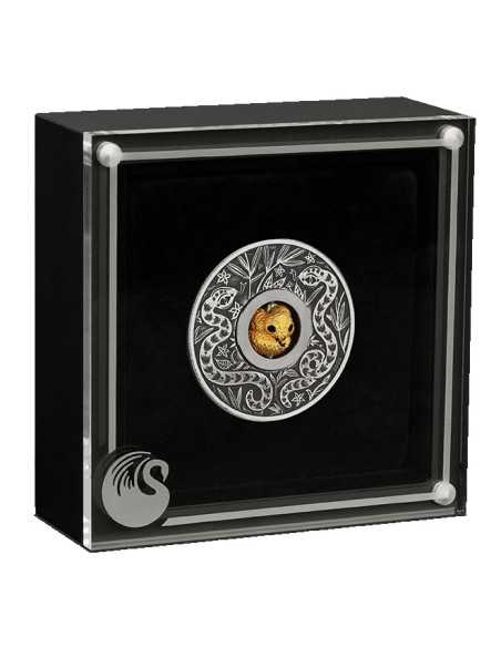JAHR DER SCHLANGE DREHENDE CHARME Vergoldete 1 Oz Silbermünze 1$ Tuvalu 2025 - Coins & More - Tuvalu