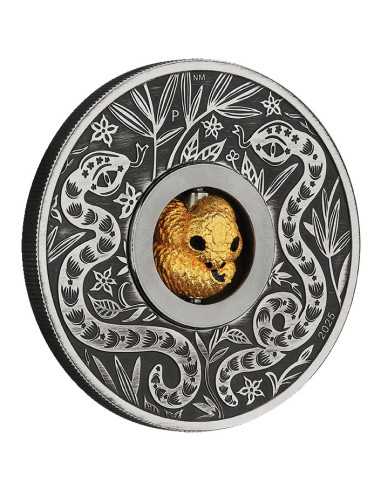 JAHR DER SCHLANGE DREHENDE CHARME Vergoldete 1 Oz Silbermünze 1$ Tuvalu 2025 - Coins & More - Tuvalu