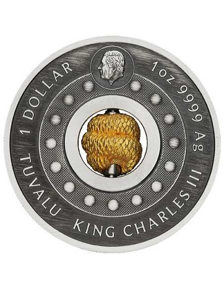 JAHR DER SCHLANGE DREHENDE CHARME Vergoldete 1 Oz Silbermünze 1$ Tuvalu 2025 - Coins & More - Tuvalu