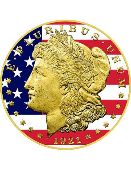 MORGAN DOLLAR US FLAG Moneda de Plata Coloreada 1$ USA 1921 - Coins & More - Usa
