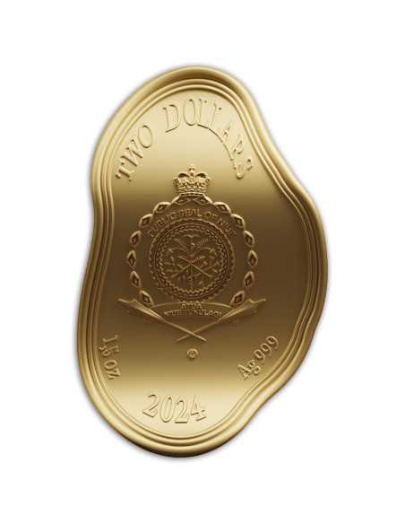 SALVADOR DALI CLOCK Vergoldete 1,5 Oz Wellenform Silbermünze 2$ Niue 2024 - Coins & More - Niue