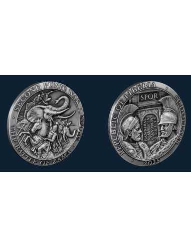 THE BATTLE OF ZAMA 2nd Punic War Roman Empire 5 Oz Silver Coin 50$ Liberia 2025 - Coins & More - Liberia