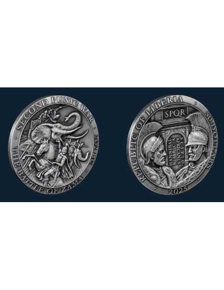THE BATTLE OF ZAMA 2nd Punic War Roman Empire 5 Oz Silver Coin 50$ Liberia 2025 - Coins & More - Liberia