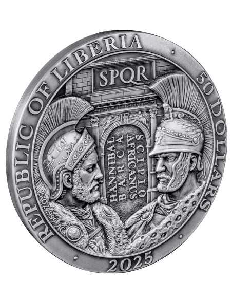 THE BATTLE OF ZAMA 2nd Punic War Roman Empire 5 Oz Silver Coin 50$ Liberia 2025 - Coins & More - Liberia