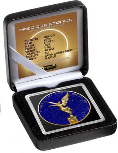 LAPIS LAZULI Precious Gemstones Libertad 1 Oz Silver Coin Mexico 2024 - Coins & More - Mexico