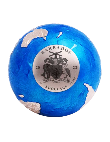 BLUE MARBLE ENDANGERED Meteorite From Space 3 Oz Silver Coin 5$ Barbados 2022 - Coins & More - Barbados
