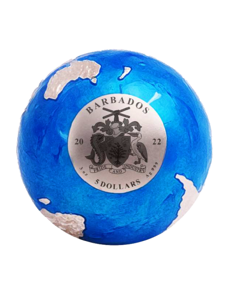 BLUE MARBLE ENDANGERED Meteorite From Space 3 Oz Silver Coin 5$ Barbados 2022 - Coins & More - Barbados