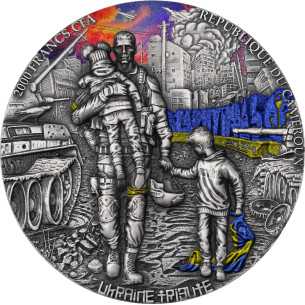 TRIBUTO DELL'UCRAINA Moneta d'argento da 2 Oz 2000 Franchi Camerun 2024 - Coins & More - Camerun 2