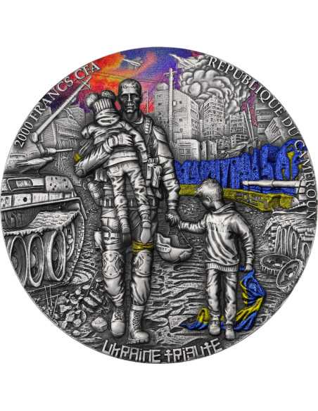 UKRAINE TRIBUTE 2 Oz Silver Coin 2000 Francos Camerún 2024 - Coins & More - Camerún
