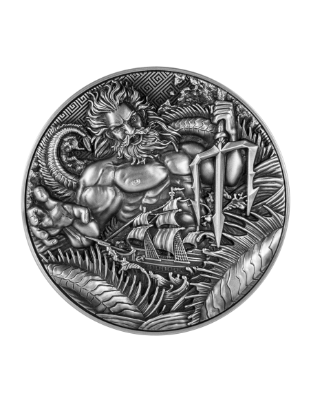 POSEIDON Ancien Dieu Grec de la Mer Pièce de 2 Oz Argent 11.5 Oz Cuivre 10000 Francs Tchad 2025 - Coins & More - Tchad