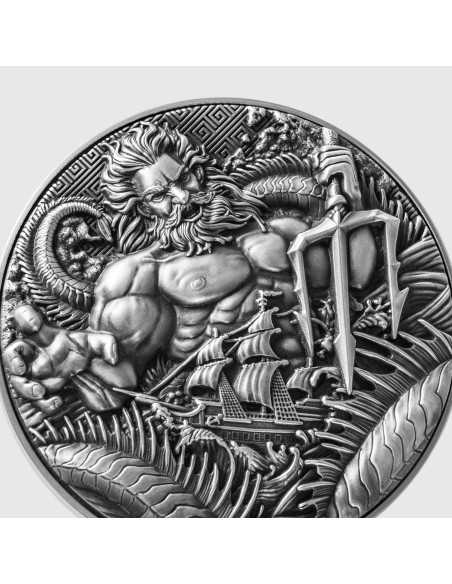 POSEIDON Ancien Dieu Grec de la Mer Pièce de 2 Oz Argent 11.5 Oz Cuivre 10000 Francs Tchad 2025 - Coins & More - Tchad