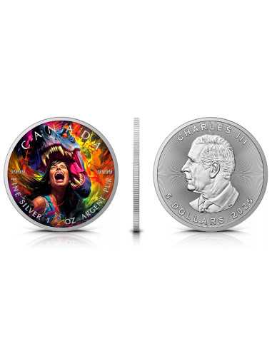DINO ATTACK 1 Oz Silver Coin 5$ Canada 2025 - Coins & More - Canada