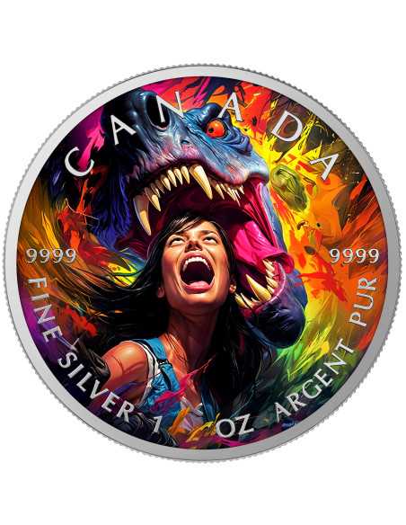 DINO ATTACK 1 Oz Silver Coin 5$ Canada 2025 - Coins & More - Canada