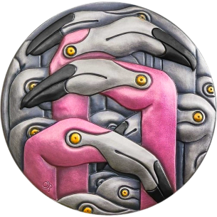 FLAMINGOS Motifs de la nature Pièce de monnaie en argent de 5 oz 50$ Liberia 2024 - Coins & More - Libéria