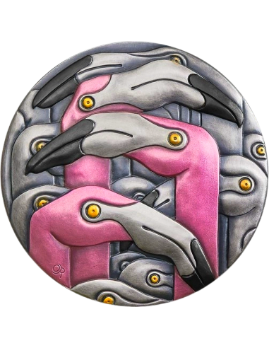 FLAMINGOS Patrones de la Naturaleza Moneda de Plata de 5 Oz 50$ Liberia 2024 - Coins & More - Liberia