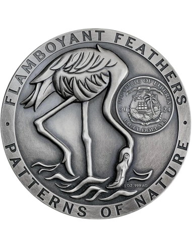 FLAMINGOS Patrones de la Naturaleza Moneda de Plata de 5 Oz 50$ Liberia 2024 - Coins & More - Liberia