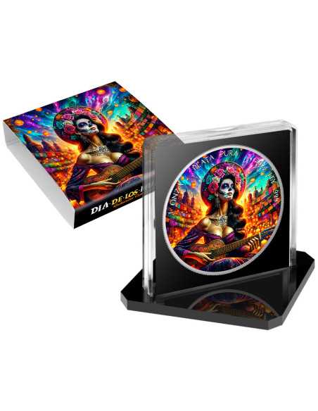 SUNRISE Día De Los Muertos Guitarrista Colección 1 Oz Moneda de Plata 1 Onza México 2024 - Coins & More - Mexico