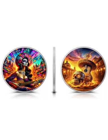 SUNRISE Dia De Los Muertos Guitarist Collection 1 Oz Silver coin 1 Onza Mexico 2024 - Coins & More - Mexique