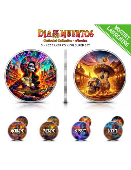 SUNRISE Dia De Los Muertos Guitarist Collection 1 Oz Silver coin 1 Onza Mexico 2024 - Coins & More - Mexique