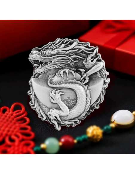 DRAGONE DELLA PROSPERITÀ Moneta d'argento da 1 Oz con finitura antica 5000 Franchi Ciad 2025 - Coins & More - Chad