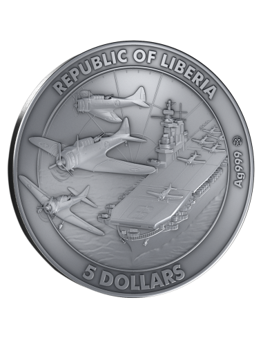 BATALLA DE MIDWAY Moneda de Plata de 2 Oz 5$ Liberia 2025 - Coins & More - Liberia