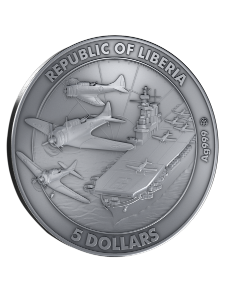 BATALLA DE MIDWAY Moneda de Plata de 2 Oz 5$ Liberia 2025 - Coins & More - Liberia